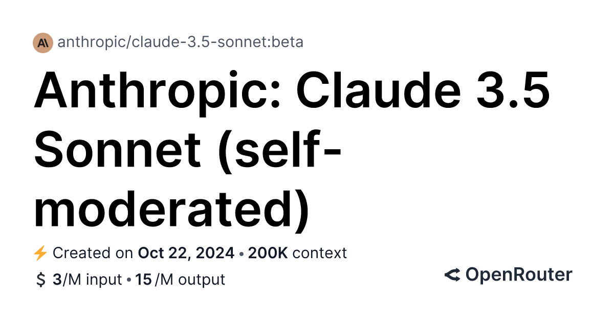 Anthropic: Claude 3.5 Sonnet (self-moderated) – Available Model Versions