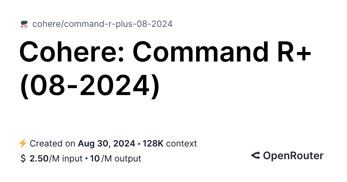 Command R+ (08-2024) - API, Providers, Stats | OpenRouter