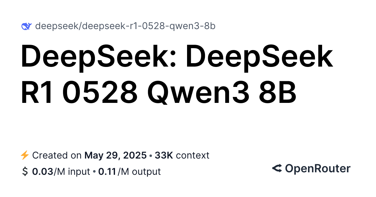 Deepseek R1 0528 Qwen3 8B - API, Providers, Stats | OpenRouter