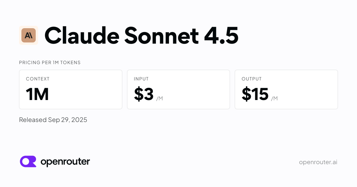 Claude Sonnet 4.5 - API Pricing & Benchmarks | OpenRouter