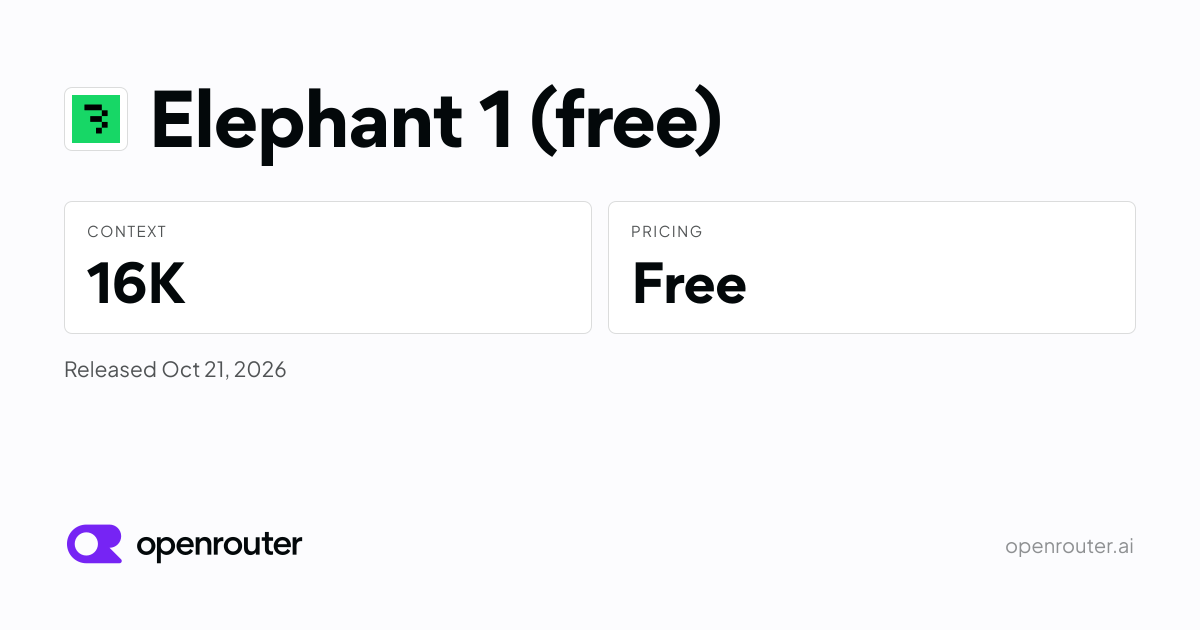 Elephant 1 (free) - API Pricing & Providers | OpenRouter
