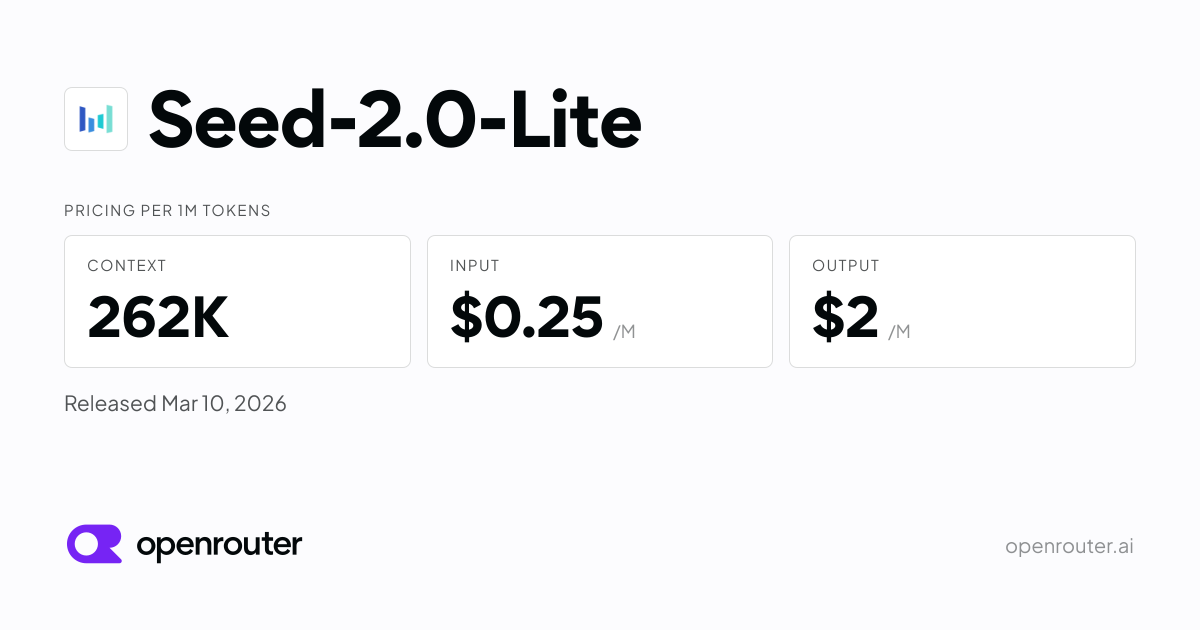 Seed-2.0-Lite - API Pricing & Providers | OpenRouter