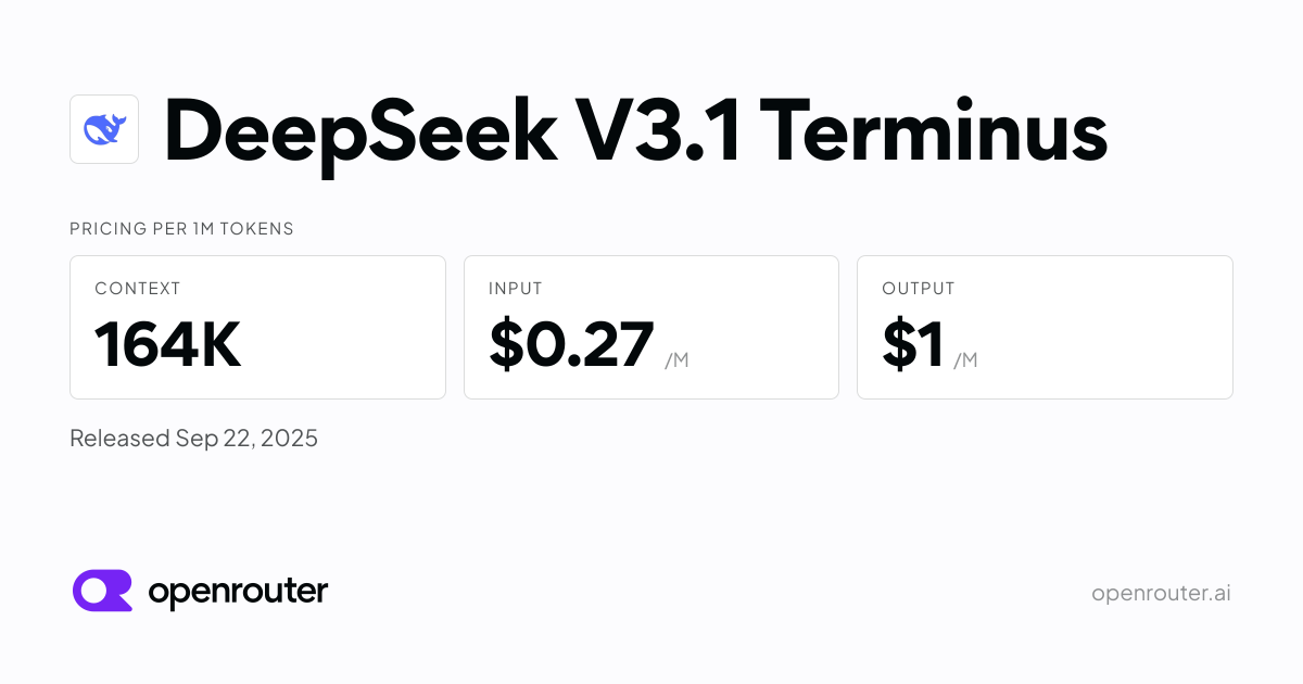 DeepSeek V3.1 Terminus - API Pricing & Benchmarks | OpenRouter