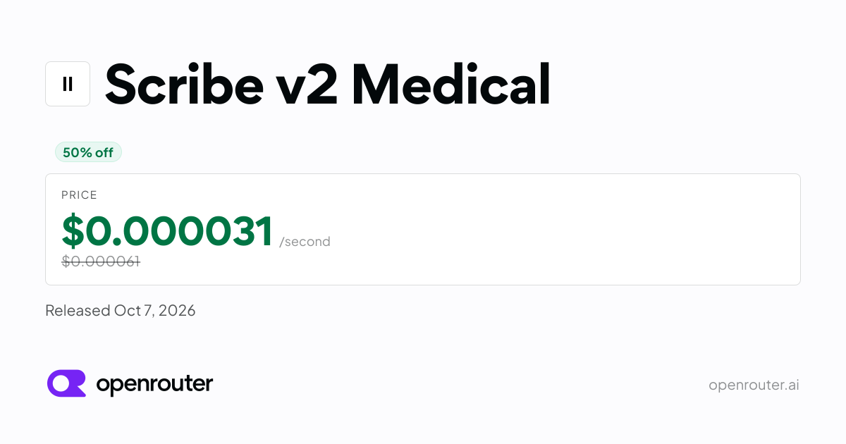 Scribe v2 Medical - API Pricing & Providers | OpenRouter