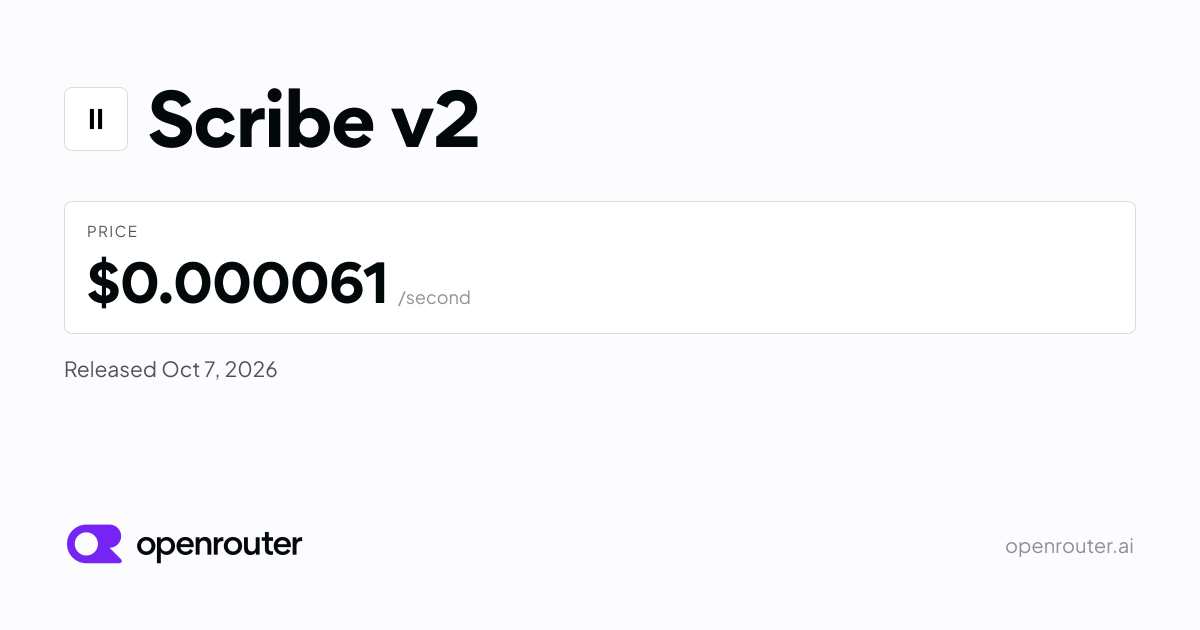 Scribe v2 - API Pricing & Providers | OpenRouter