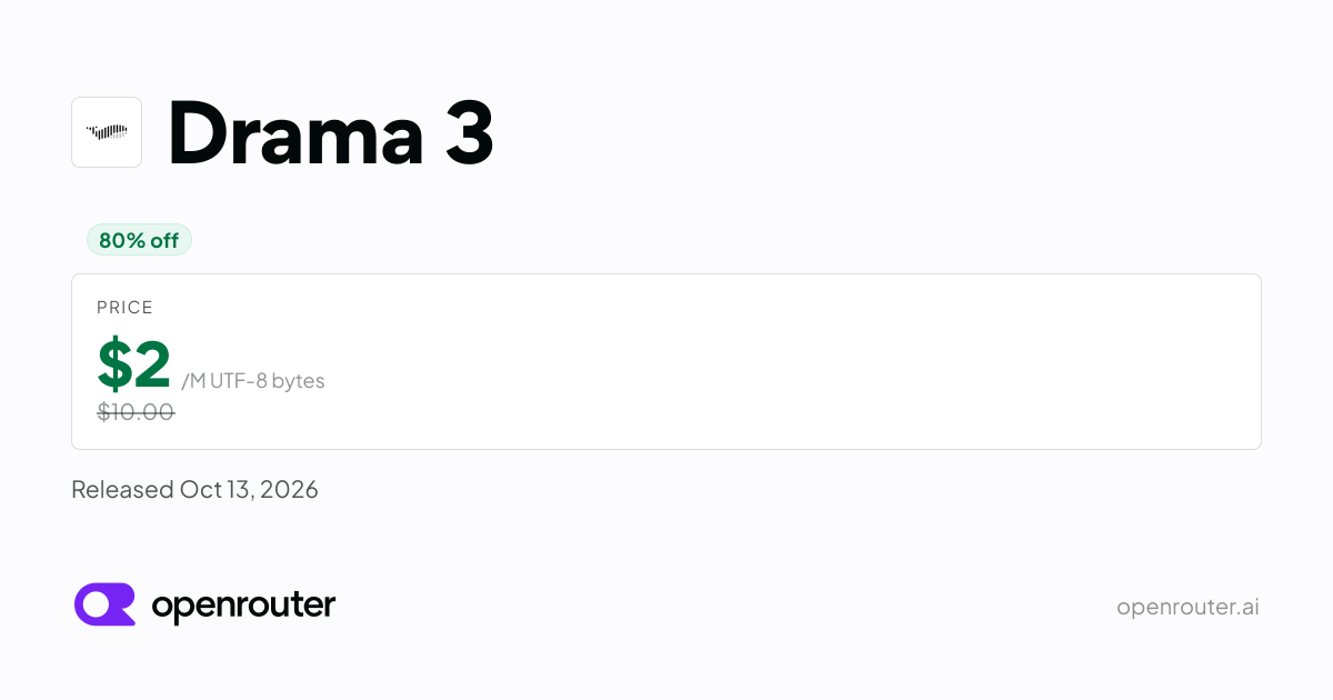 Drama 3 - API Pricing & Benchmarks | OpenRouter