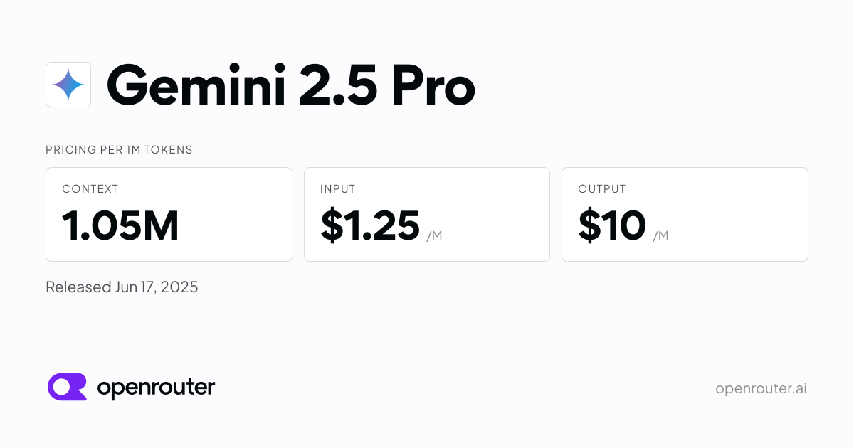 Gemini 2.5 Pro - API Pricing & Benchmarks | OpenRouter