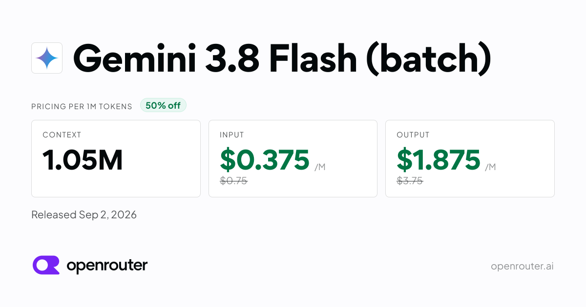 Gemini 3.8 Flash (batch) - API Pricing & Benchmarks | OpenRouter