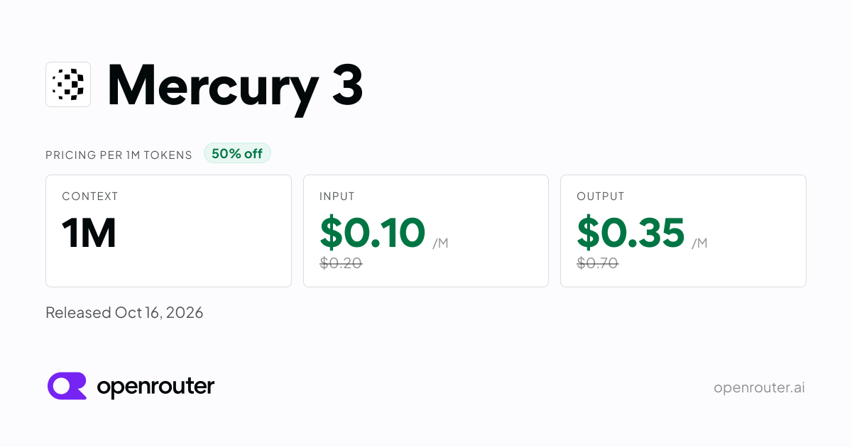 Mercury 3 - API Pricing & Benchmarks | OpenRouter