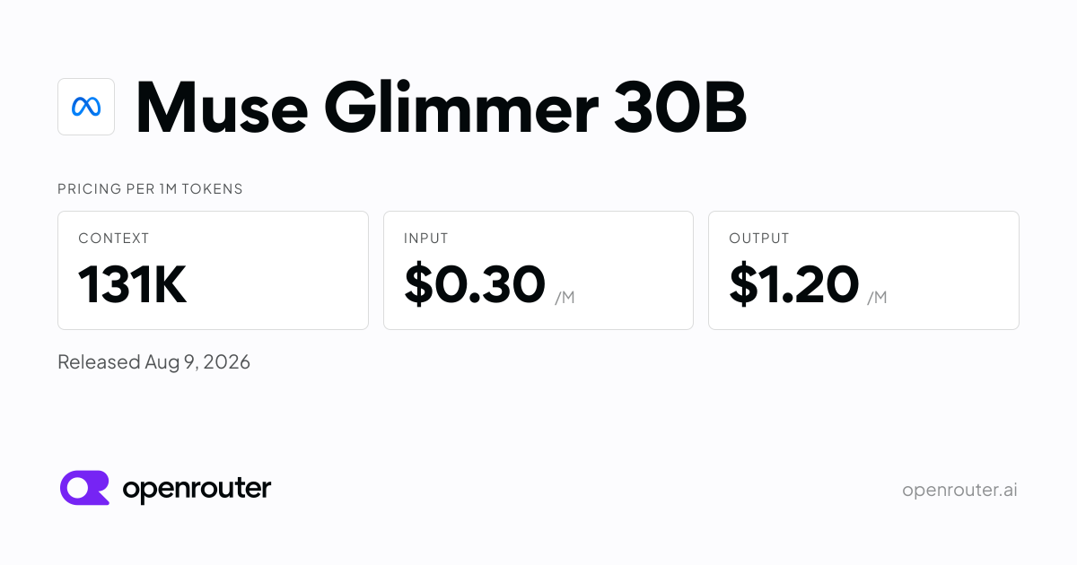 Muse Glimmer 30B - API Pricing & Benchmarks | OpenRouter