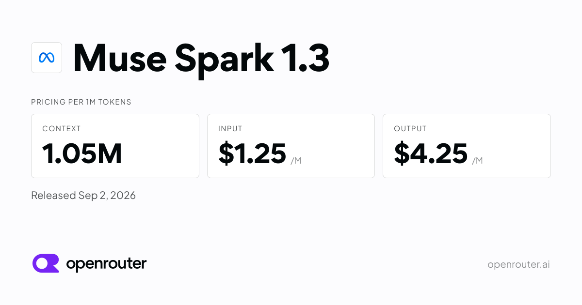 Muse Spark 1.3 — Muse Spark 1.3 is a multimodal reasoning model from Meta for long-running agentic,…