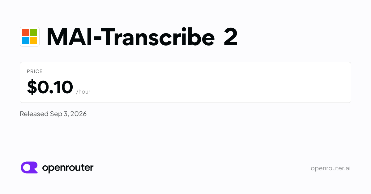 MAI-Transcribe 2 — MAI-Transcribe 2 is a multilingual speech-to-text model from Microsoft AI, ranked #1 on…