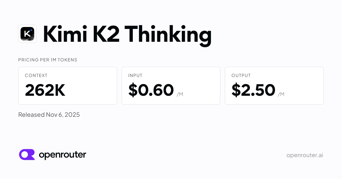 Kimi K2 Thinking - API Pricing & Benchmarks | OpenRouter