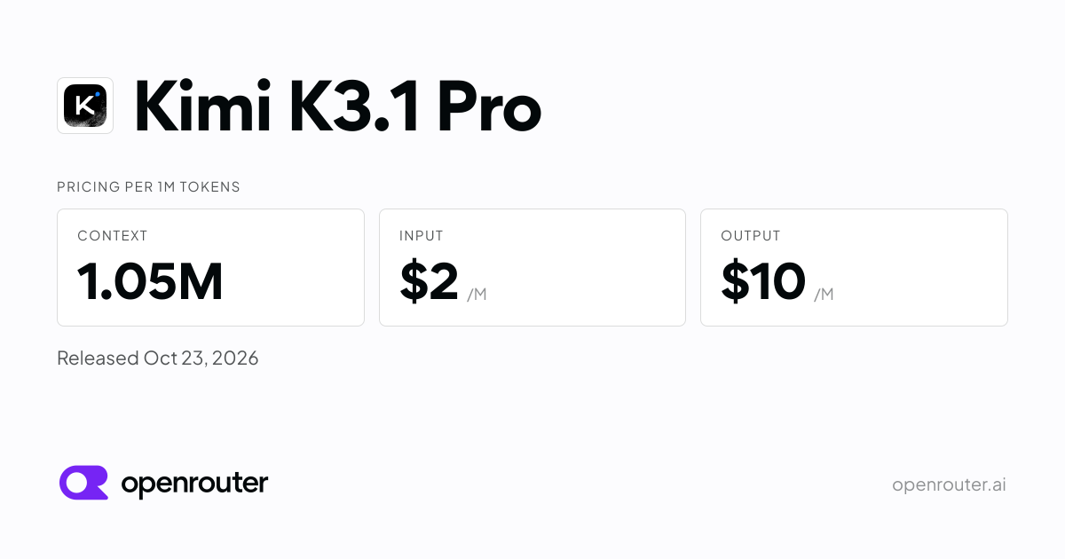 Kimi K3.1 Pro — Kimi K3.1 Pro is Moonshot AI's flagship open-weight multimodal reasoning model and a…