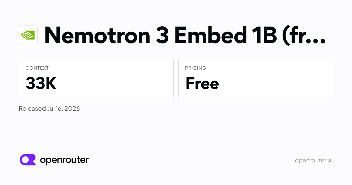 Nemotron 3 Embed 1B (free) - API Pricing & Providers | OpenRouter