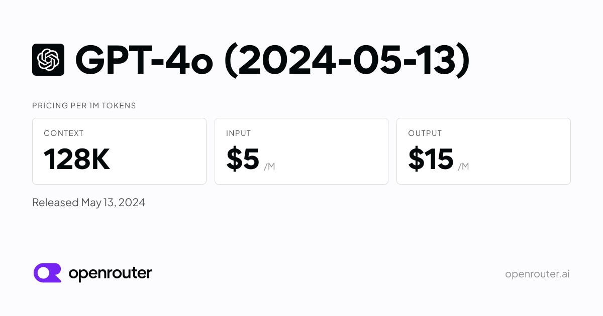 GPT-4o (2024-05-13) - API Pricing & Benchmarks | OpenRouter