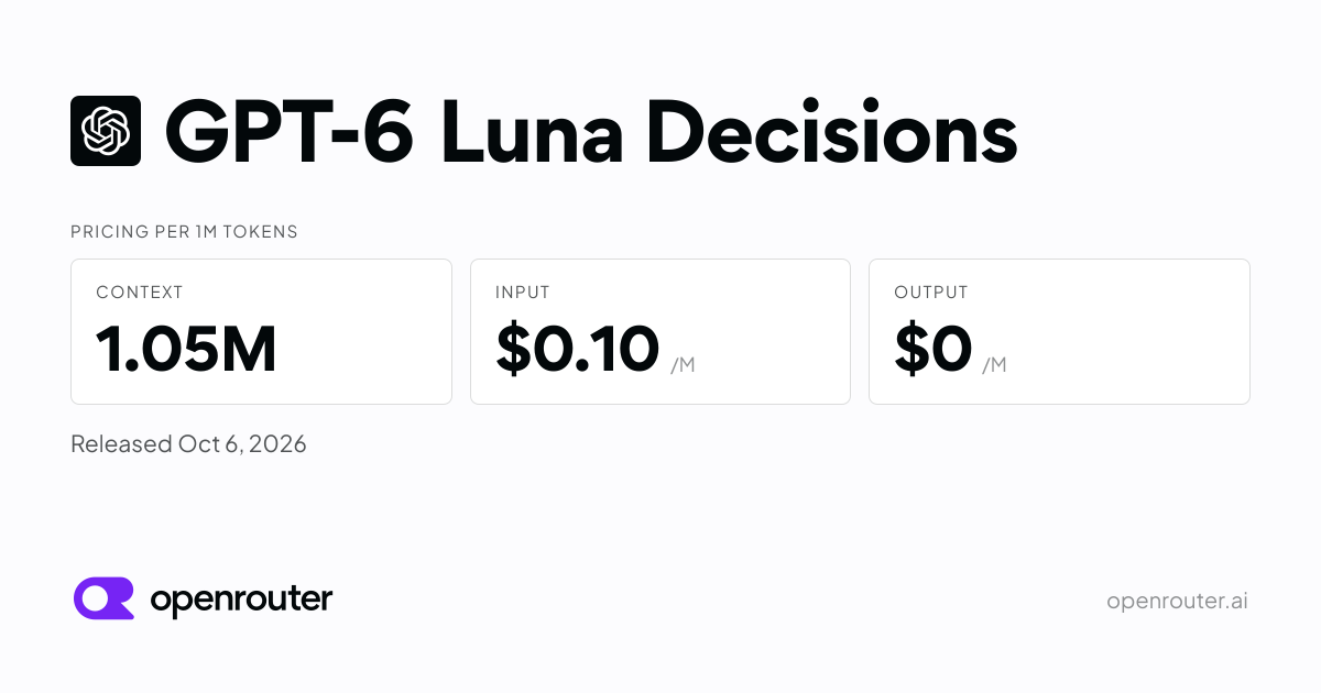 GPT-6 Luna Decisions - API Pricing & Providers | OpenRouter