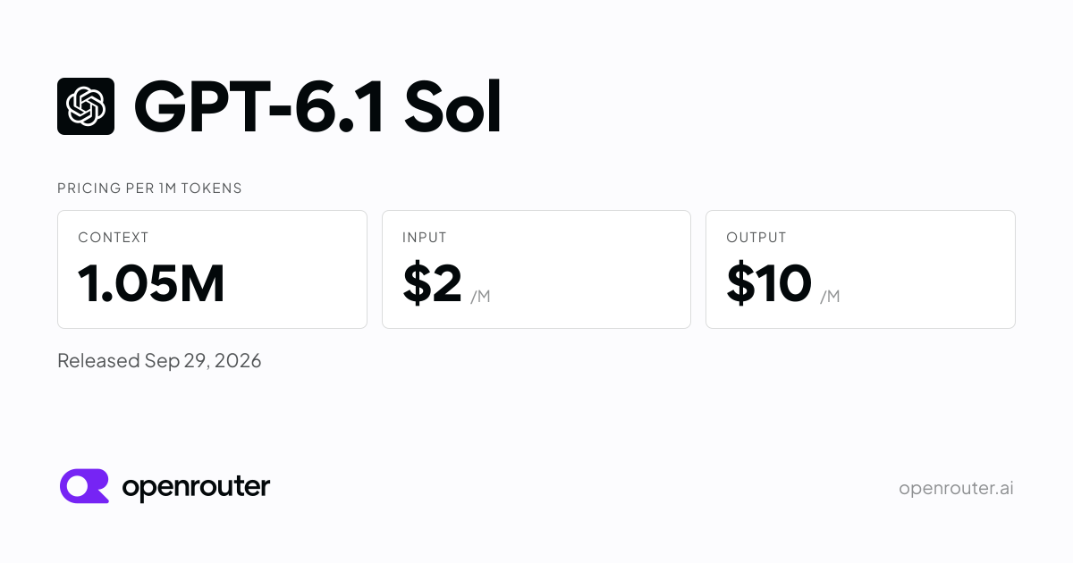 GPT-6.1 Sol - API Pricing & Benchmarks | OpenRouter