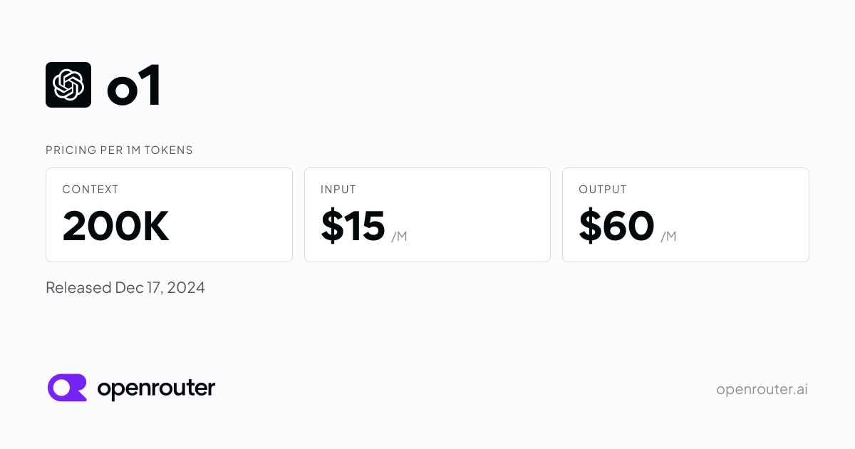 o1 - API Pricing & Benchmarks | OpenRouter