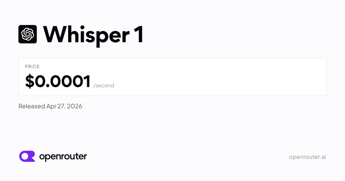 Whisper 1 - API Pricing & Providers | OpenRouter