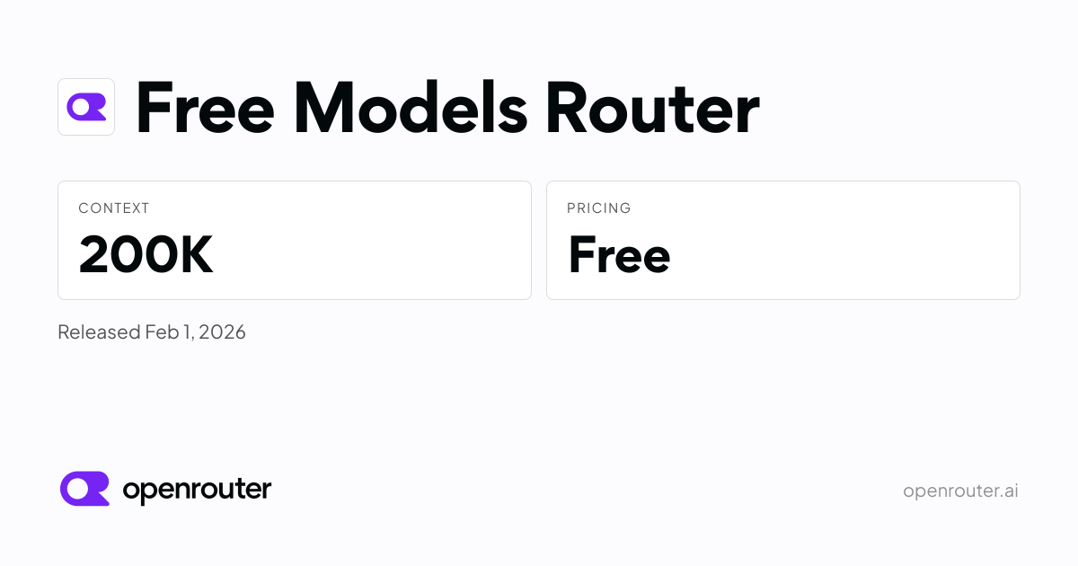 Free Models Router — The simplest way to get free inference. This model is free to use. 200,000 token context…