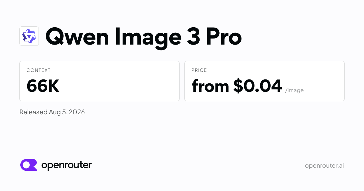 Qwen Image 3 Pro - API Pricing & Benchmarks | OpenRouter