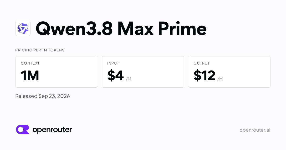 Qwen3.8 Max Prime — Qwen3.8 Max Prime is a higher-throughput variant of Qwen3.8 Max from Alibaba's Qwen…