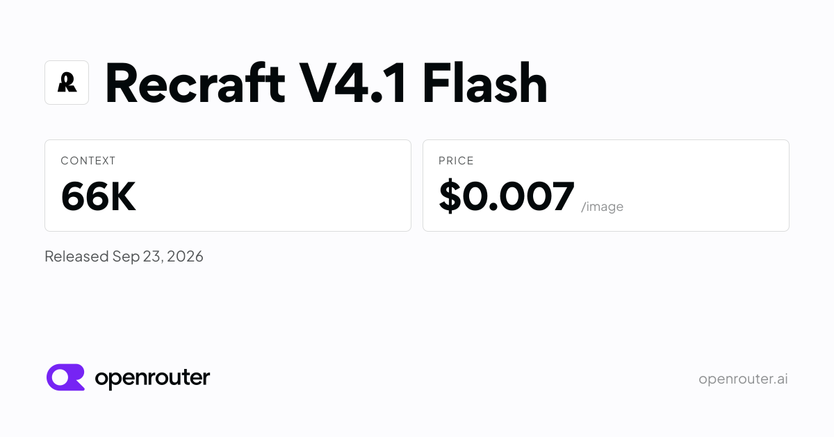 Recraft V4.1 Flash — Recraft V4.1 Flash is a text-to-image model from Recraft, the speed and cost tier of the…