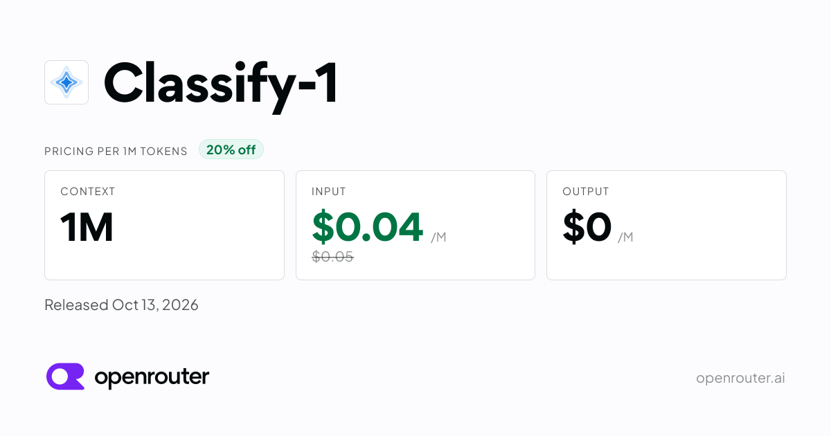 Classify-1 - API Pricing & Providers | OpenRouter