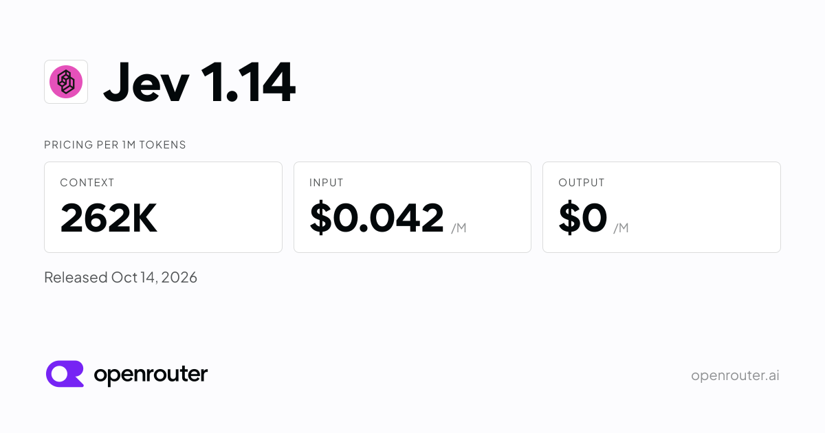 Jev 1.14 - API Pricing & Providers | OpenRouter