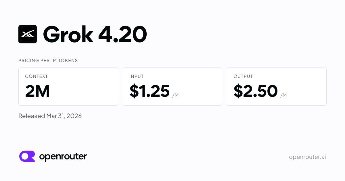 Grok 4.20 - API Pricing & Benchmarks | OpenRouter