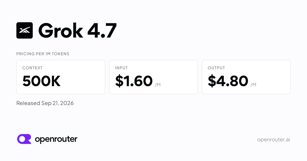 Grok 4.7 — Grok 4.7 is SpaceXAI's flagship model for coding, agentic tasks, and knowledge work,…