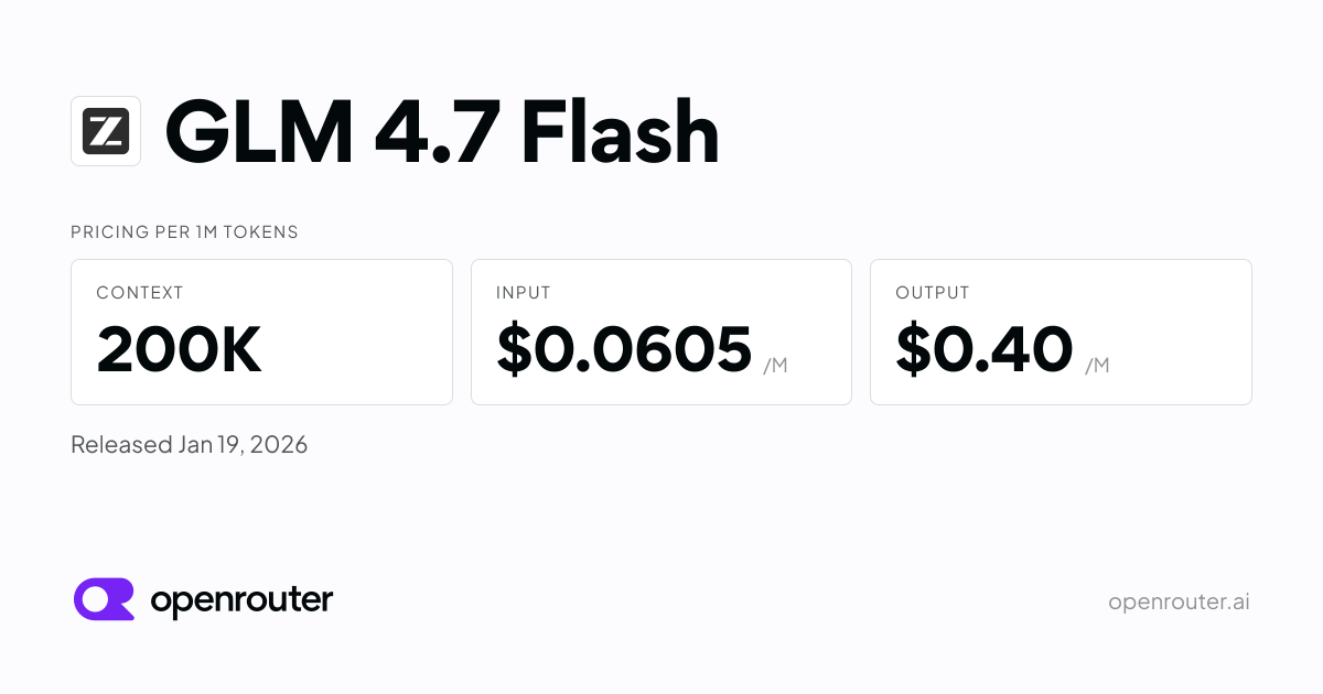 GLM 4.7 Flash - API Pricing & Benchmarks | OpenRouter