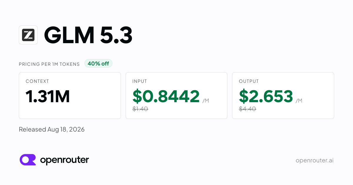 GLM 5.3 — GLM-5.3 is a large-scale reasoning model from Z.ai, built for complex software…