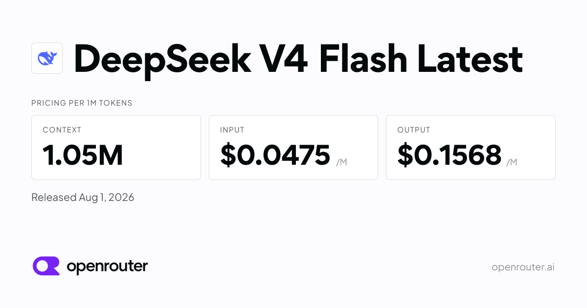 DeepSeek V4 Flash Latest - API Pricing & Benchmarks | OpenRouter