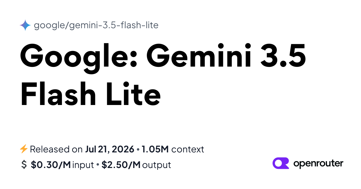 Gemini 3.5 Flash Lite - API Pricing & Benchmarks | OpenRouter