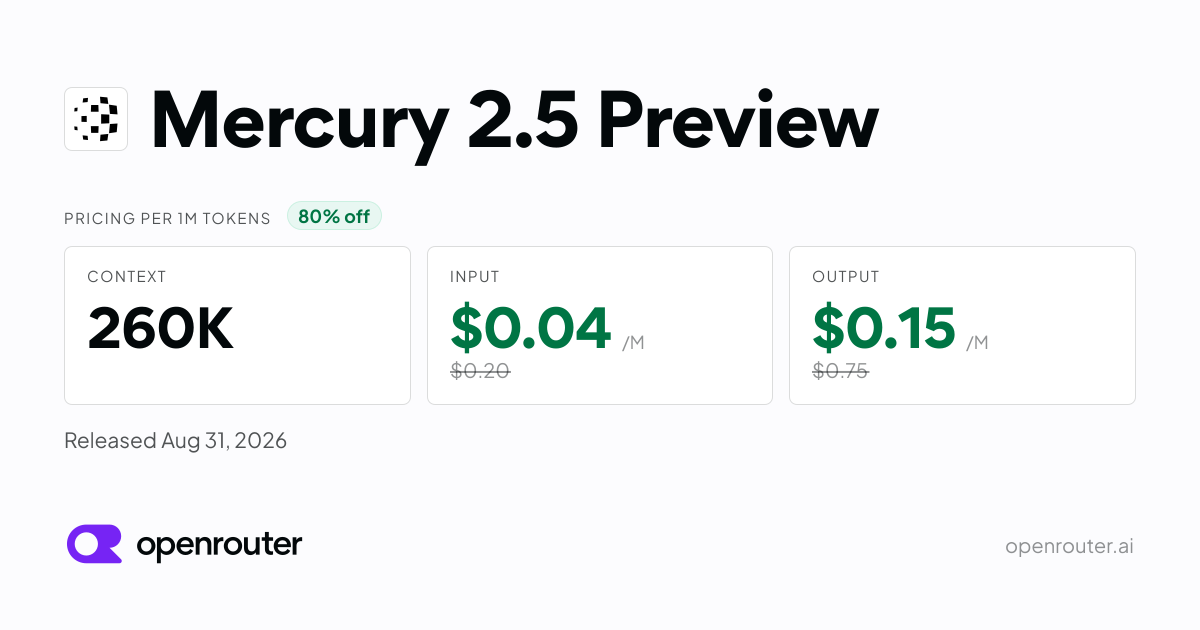 Inception: Mercury 2.5 Preview on OpenRouter