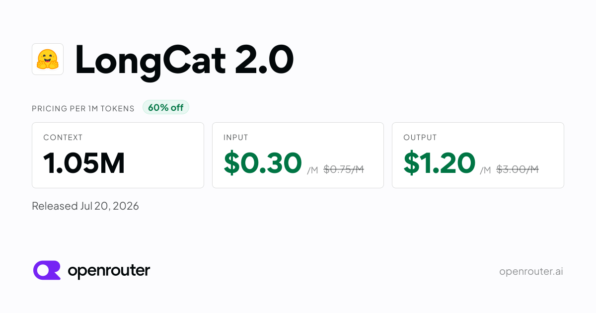 LongCat 2.0 - API Pricing & Providers