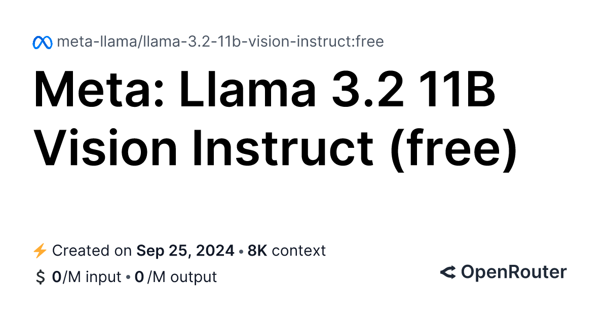 Meta: Llama 3.2 11B Vision Instruct (free) – Run With An API | OpenRouter