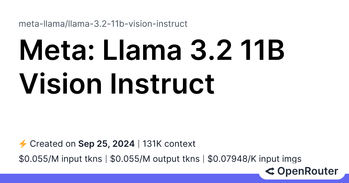 Meta: Llama 3.2 11B Vision Instruct – Overview | OpenRouter