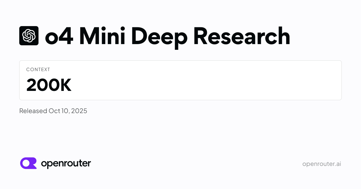 o4 Mini Deep Research - API Pricing & Providers | OpenRouter