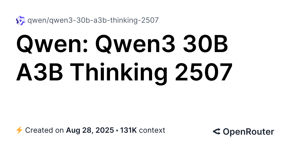 Qwen: Qwen3 30B A3B Thinking 2507 (free) – Uptime and Availability